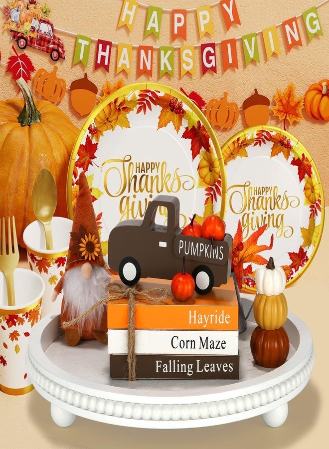 SYNCVIBE Fall Decorations for Home 7PCS Table Centerpieces, Tabletop Thanksgiving Decor for Tiered Tray Shelf Mantel Office Desk Thanksgiving Autumn Decoration Farmhouse Wood Faux Book Stack and Pumpkin Sign - Image 4